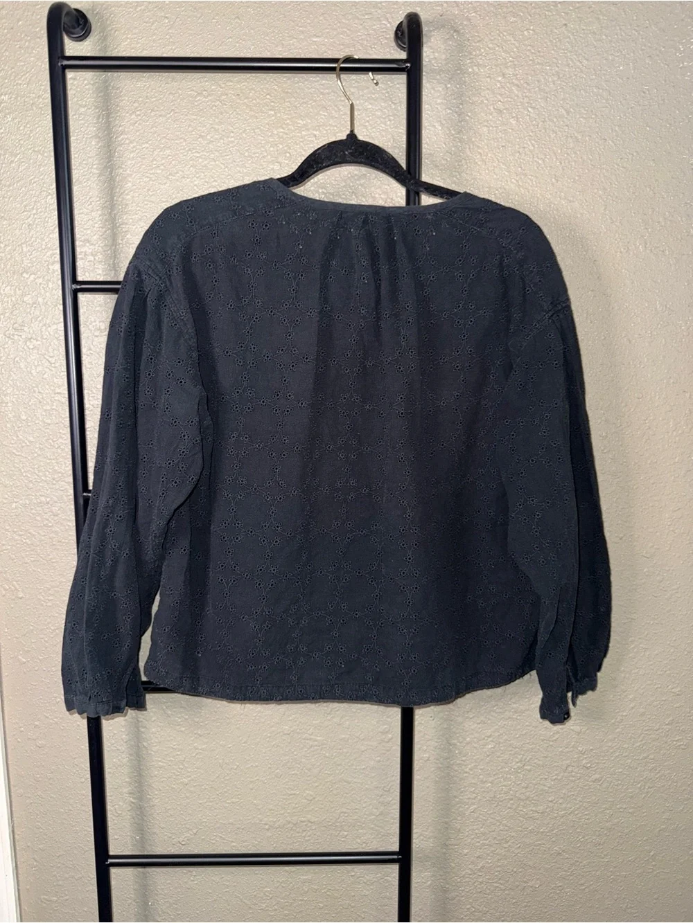 Free People Eyelet Button-Front Blouse in black